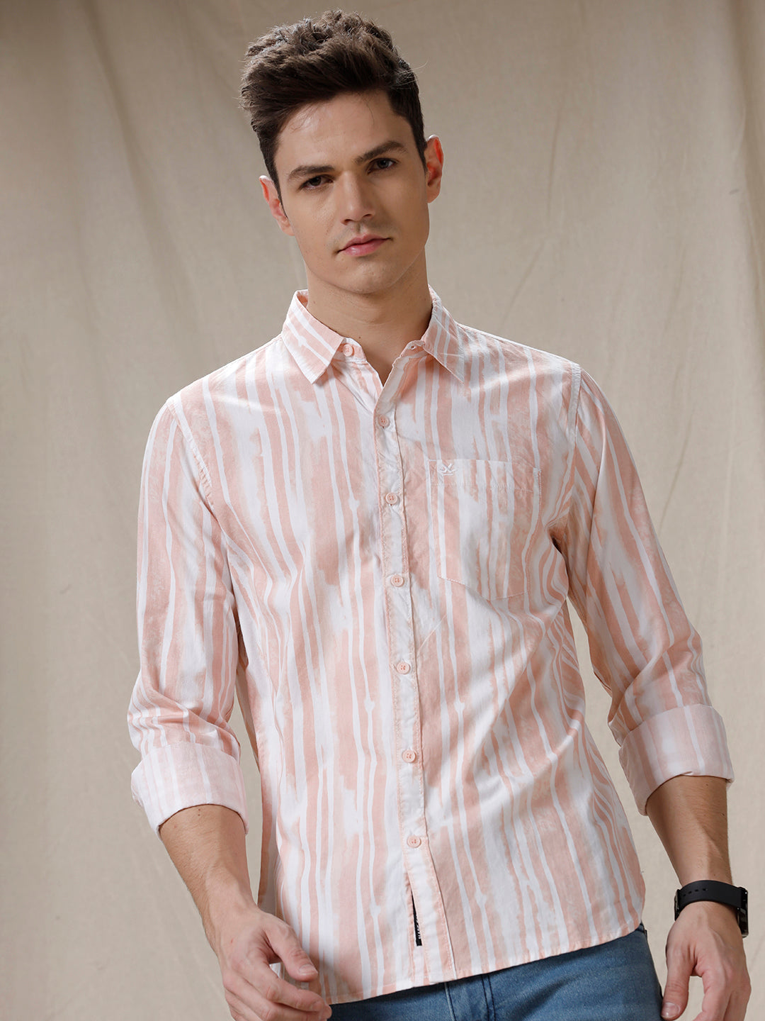 Abstract Stripes Peach AOP Shirt