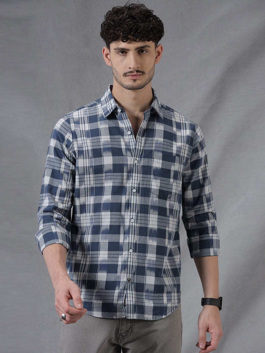 Plaid Navy Slim Fit Shirt