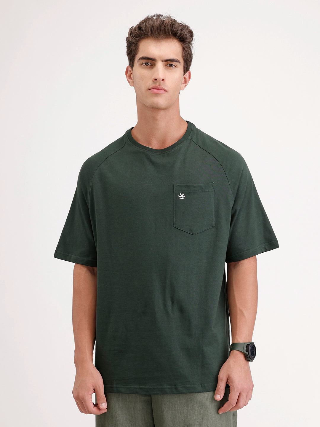 Solid Oversized Ragland Crew Neck T-Shirt | Dark Green