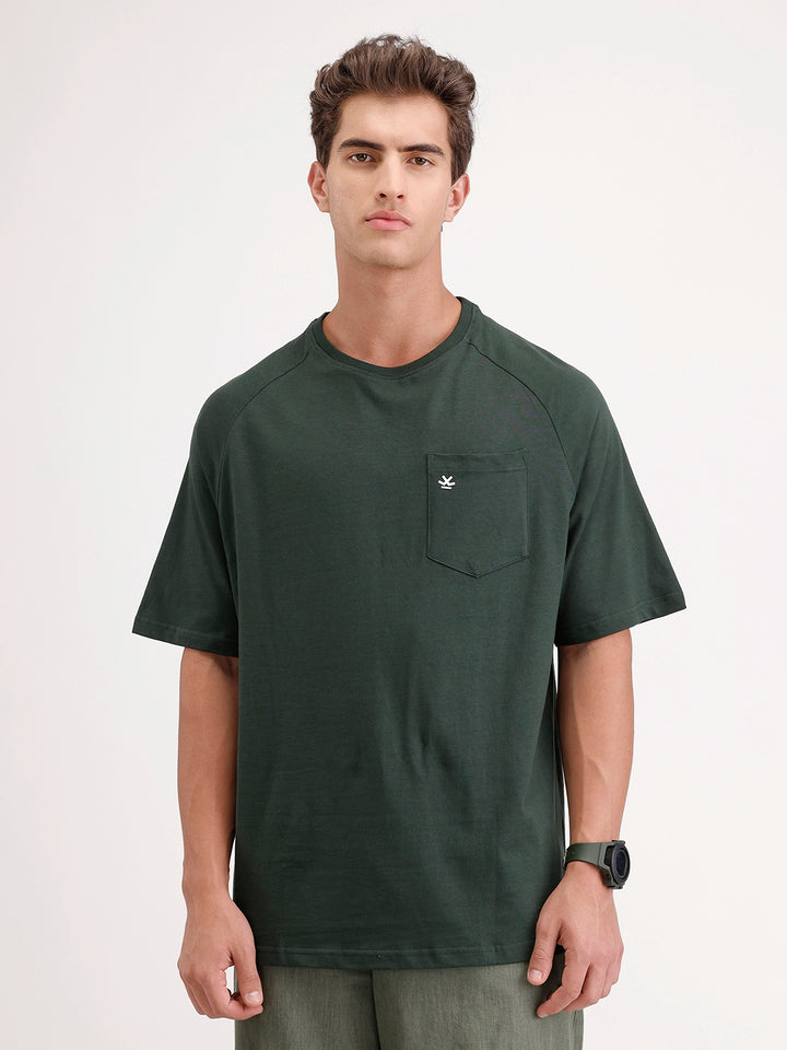 Solid Oversized Ragland Collar T-Shirt | Dark Green