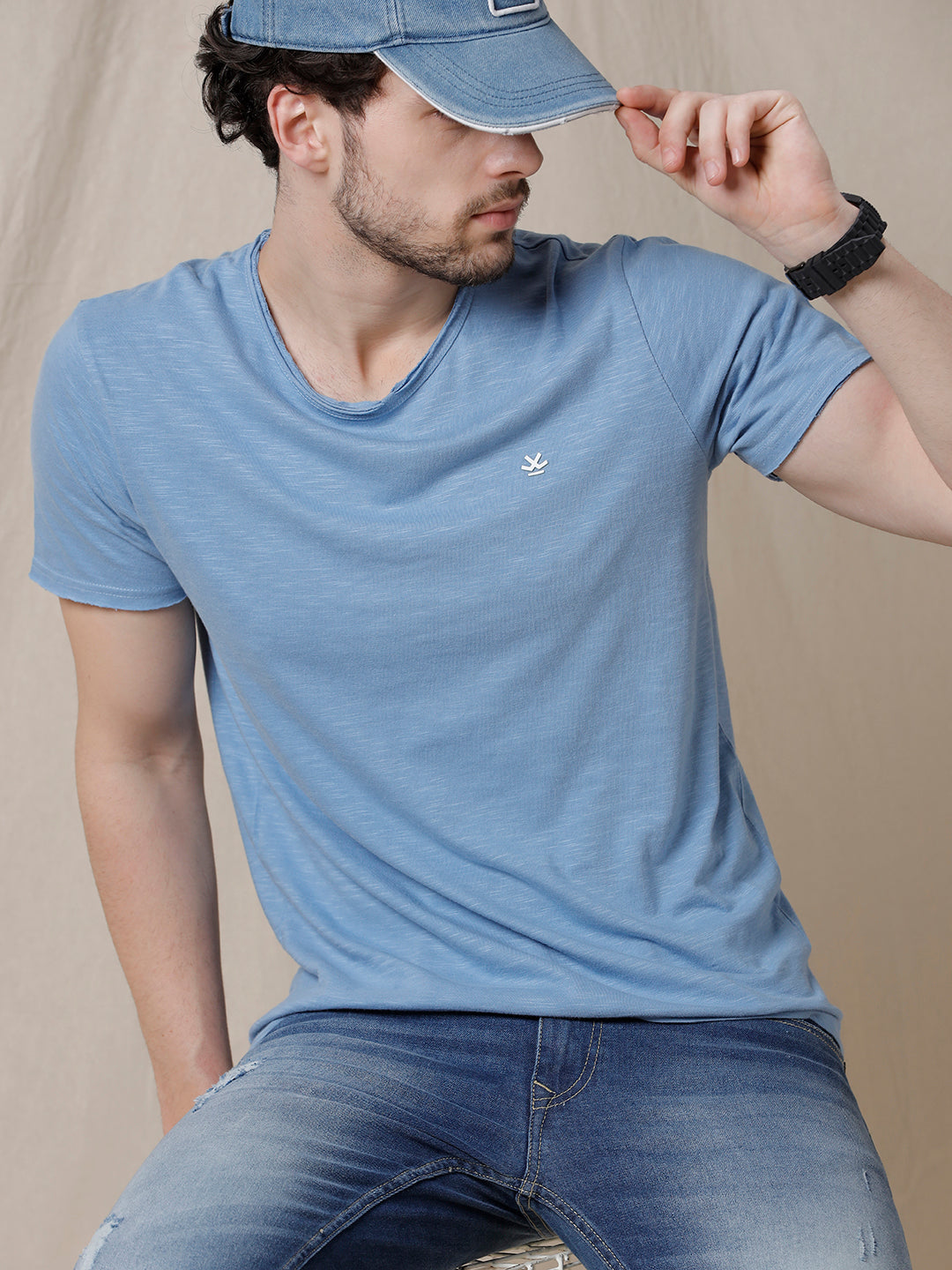 Blue Round Neck Bold T-Shirt