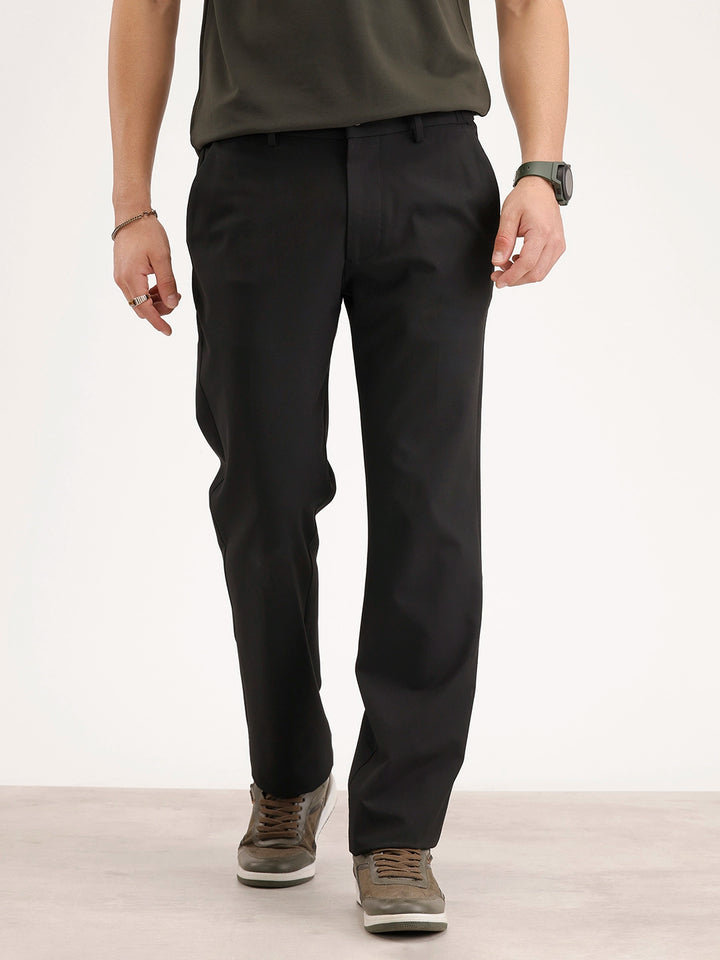 Solid Straight Fit Trouser | Black