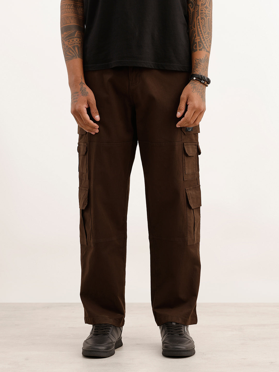 Solid Loose Fit Cargo Trouser | Brown