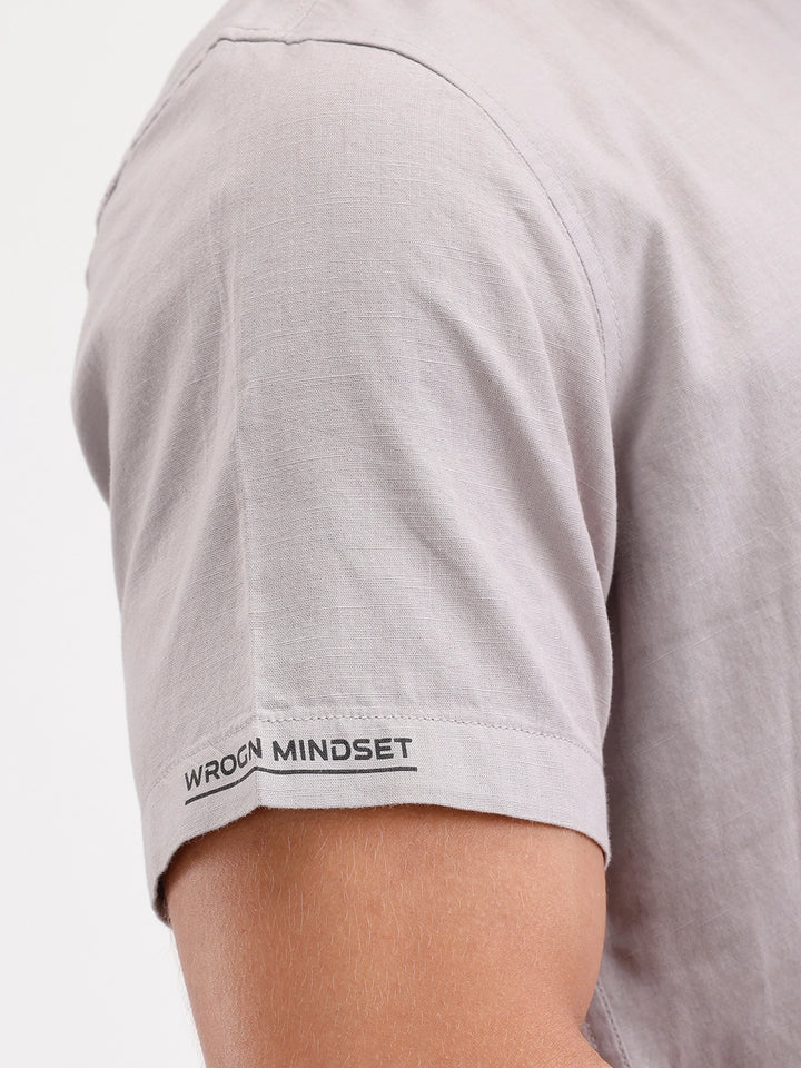 Classic Regular Fit Mandrin Collar Shirt | Grey