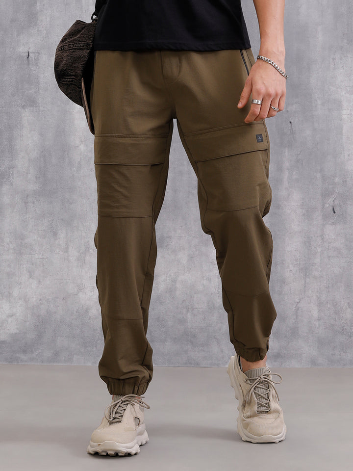 Solid Straight Fit Jogger | Brown
