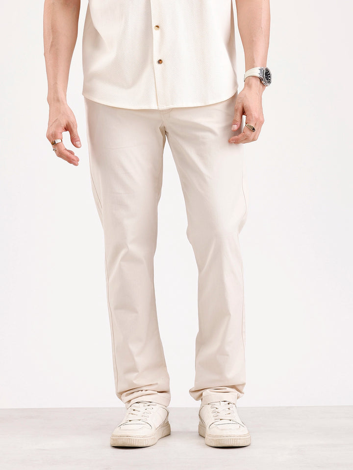 Solid Slim Fit Trouser   |  Cream