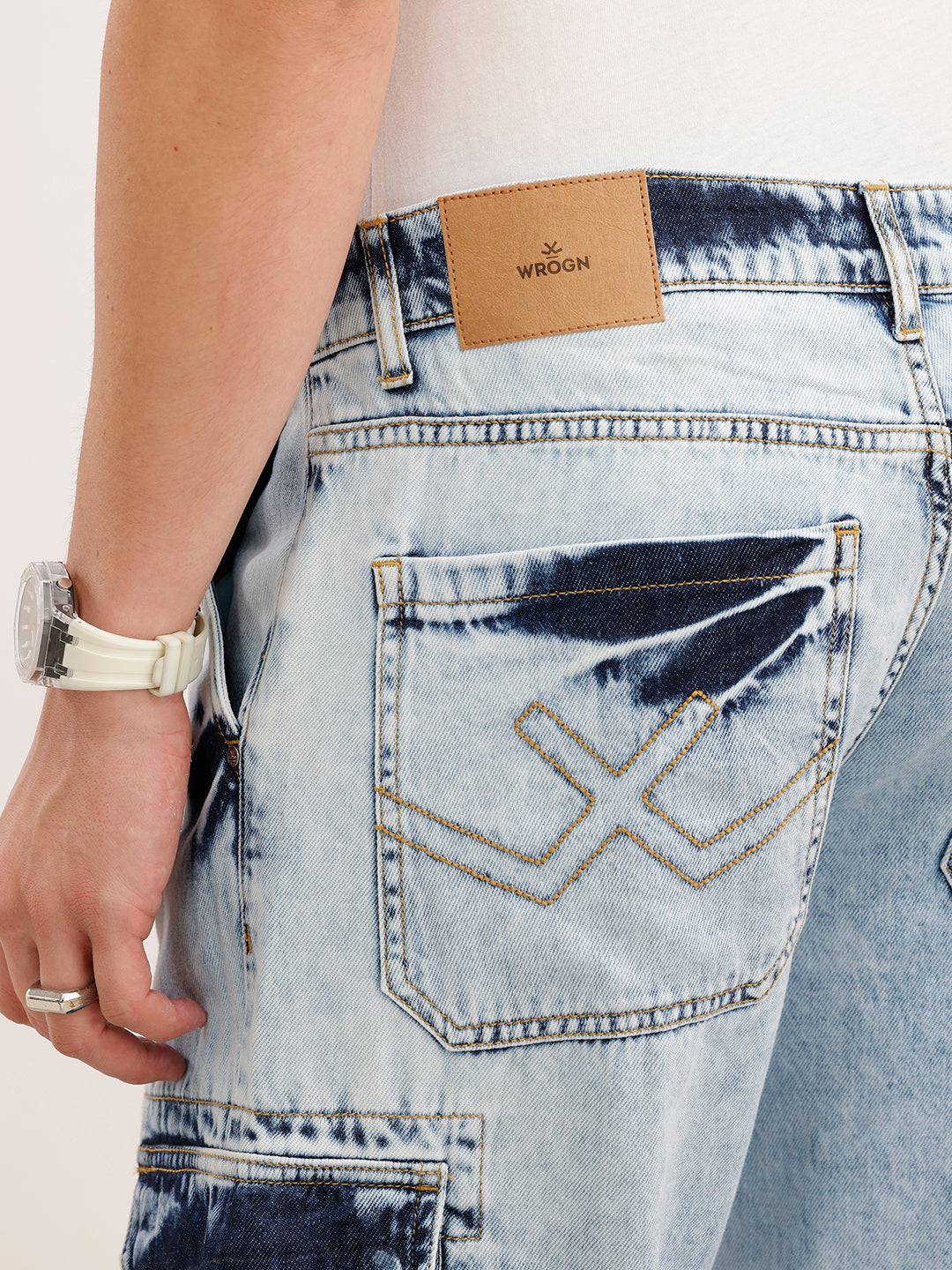 Loose Fit Cargo Denim Jeans  | Light Blue