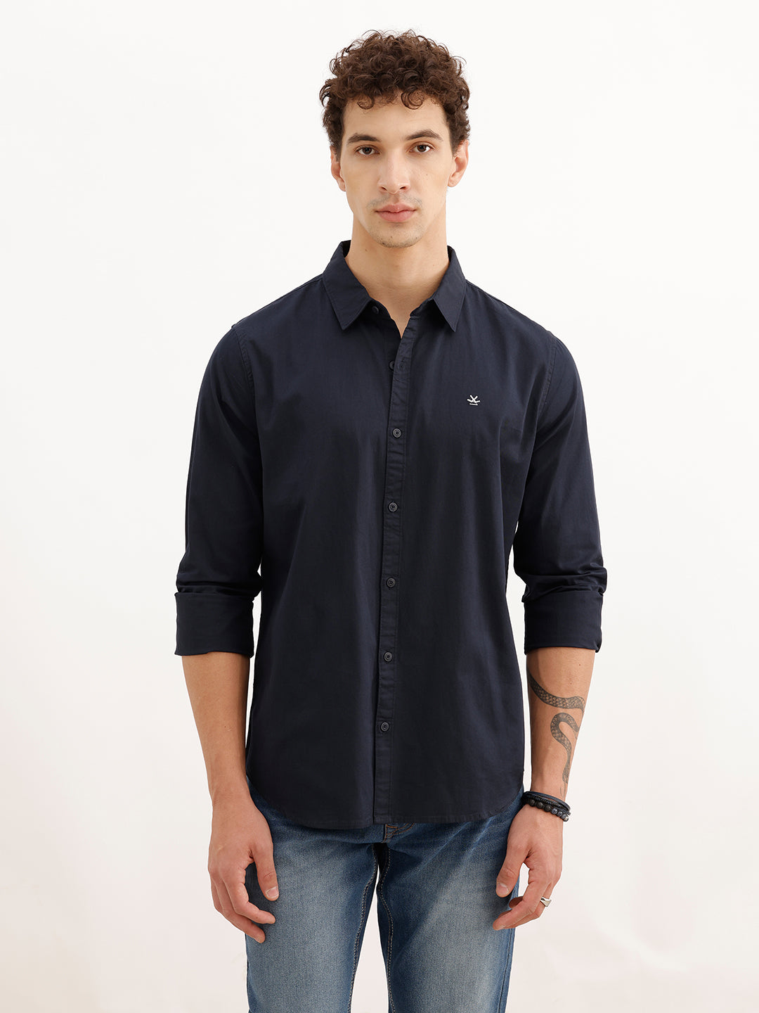 Classic Slim Fit Full Sleeve Solid Shirt | Navy Blue