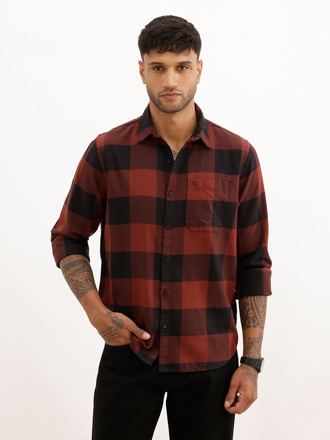 Regular Fit Checkered Shirt | Brown