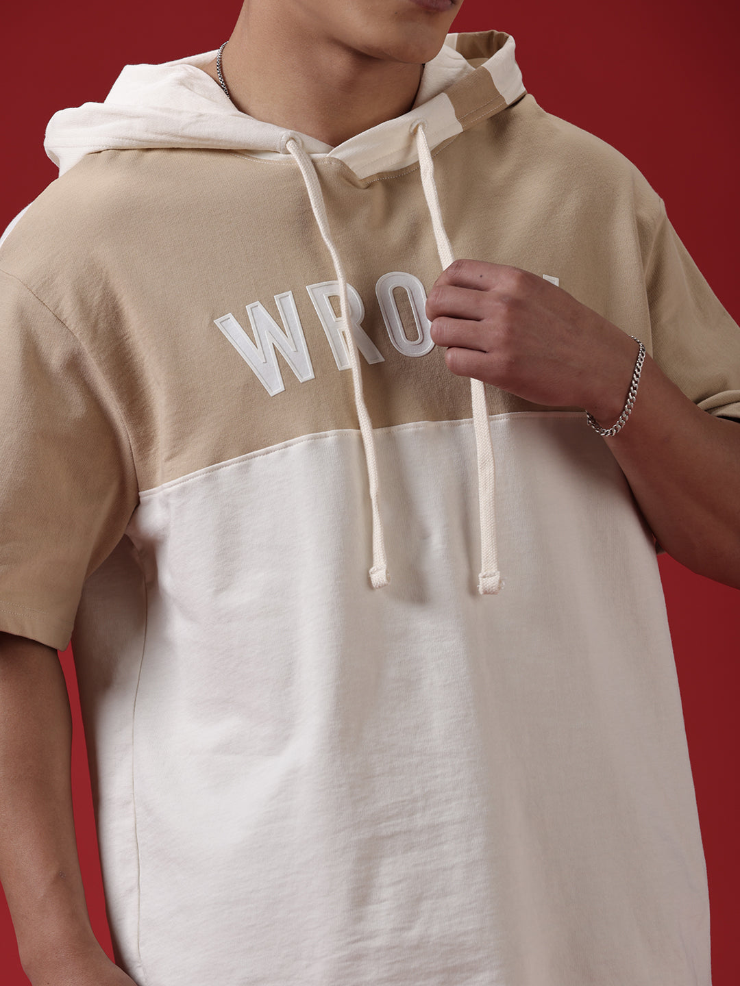 Cut & Sewn Oversized Beige T-Shirt