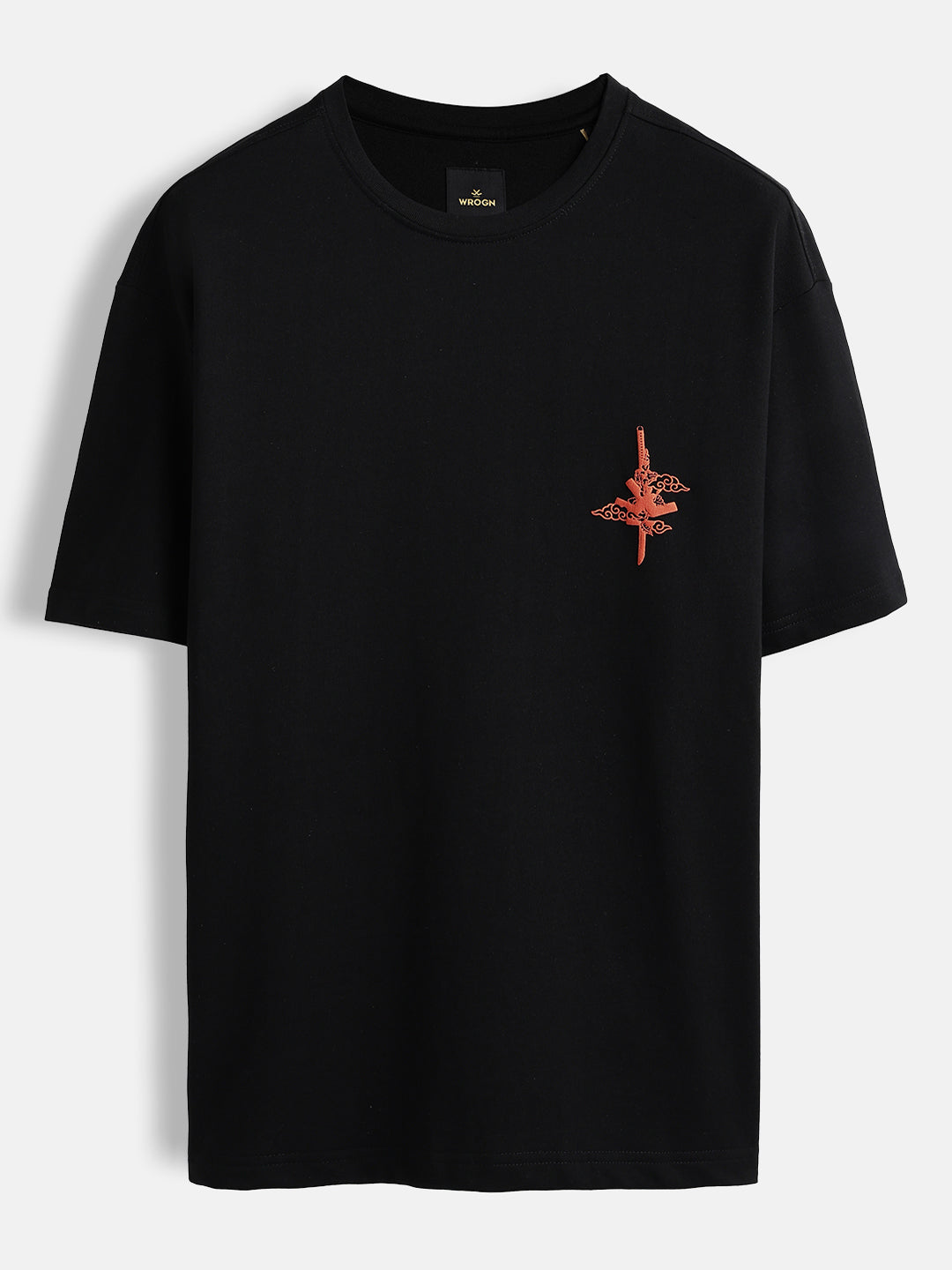 Puff print chest motif oversized tshirt Black – Wrogn