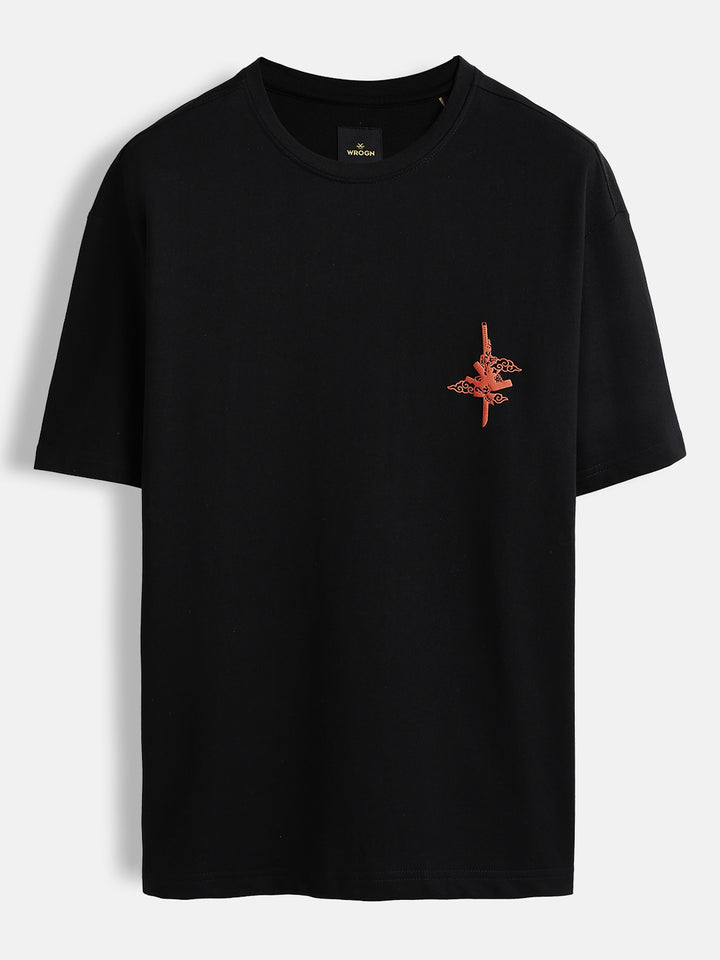 Puff print chest motif oversized tshirt | Black