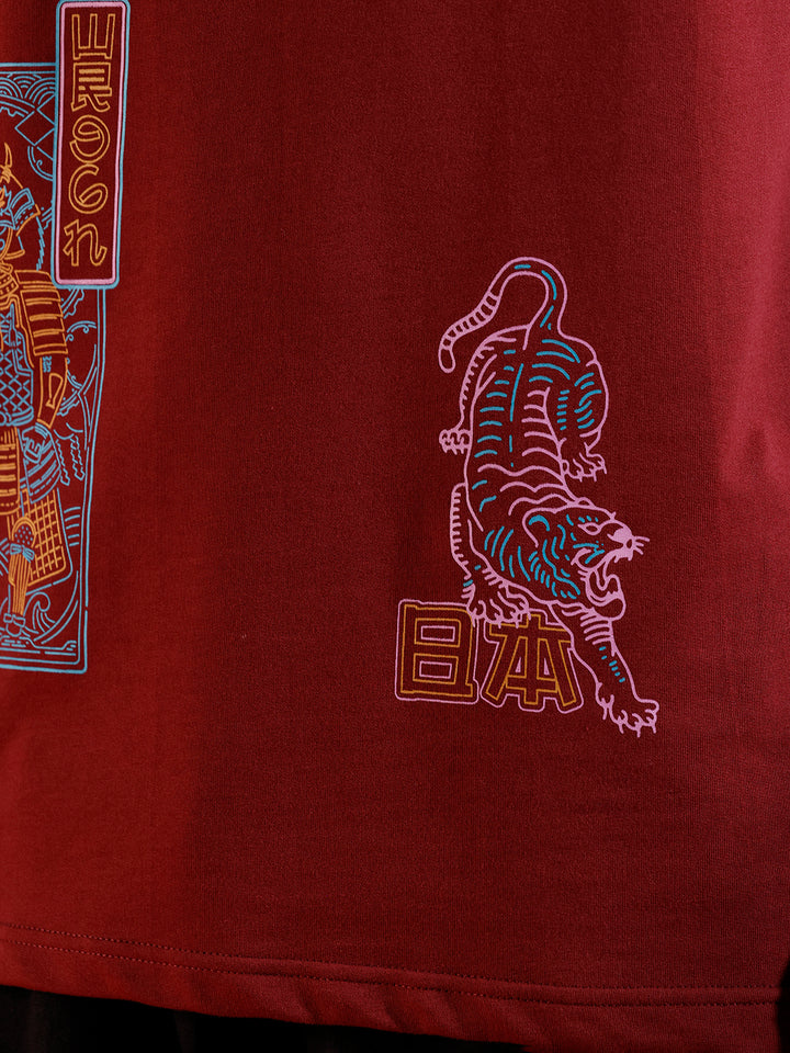 Oversize tshirt with warrior motif prints | Maroon