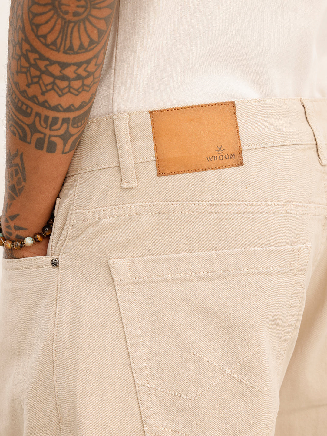 Solid Loose Fit Cargo Trouser | Beige