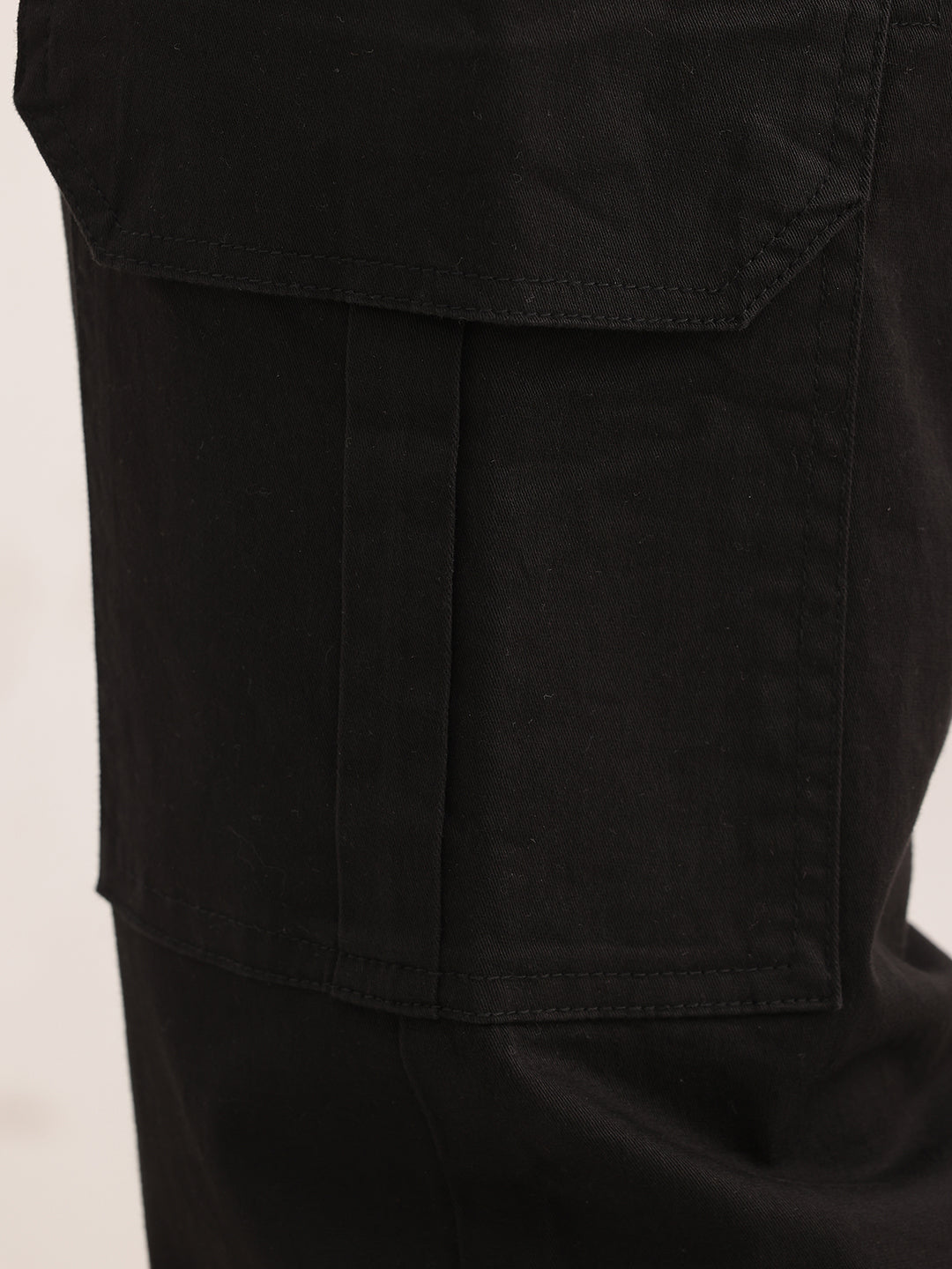 Solid Straight Fit Cargo Trousers | Black