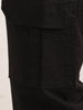 Solid Straight Fit Cargo Trousers | Black