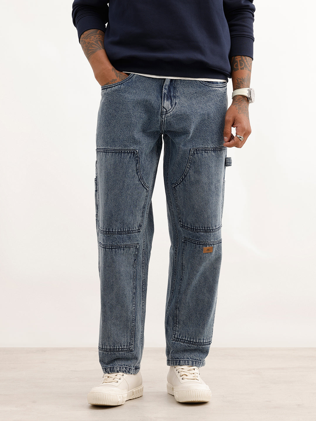 Men's Casual Loose Fit Carpenter Jeans | Med Stone