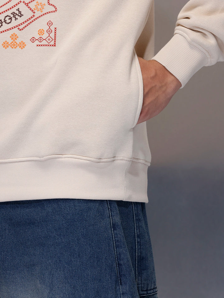 Soft Beige Casual Graphic Sweater | Beige