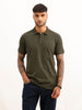 Solid Regular Fit Full Sleeve Polo T-Shirt | Olive