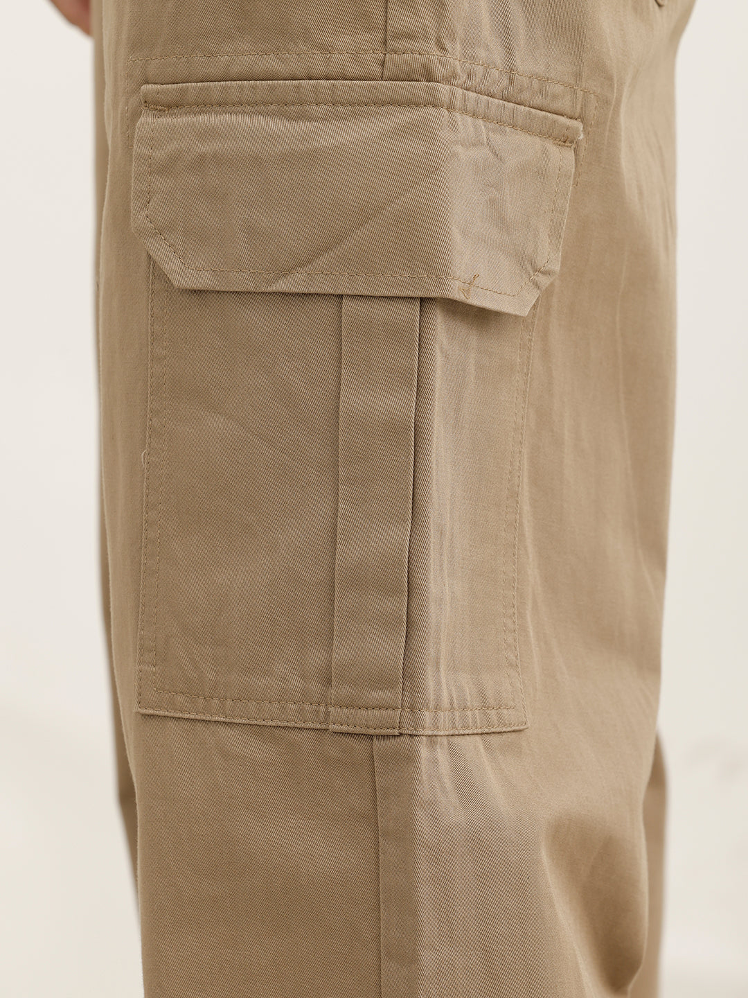 Solid Loose Fit Cargo Trousers | Beige