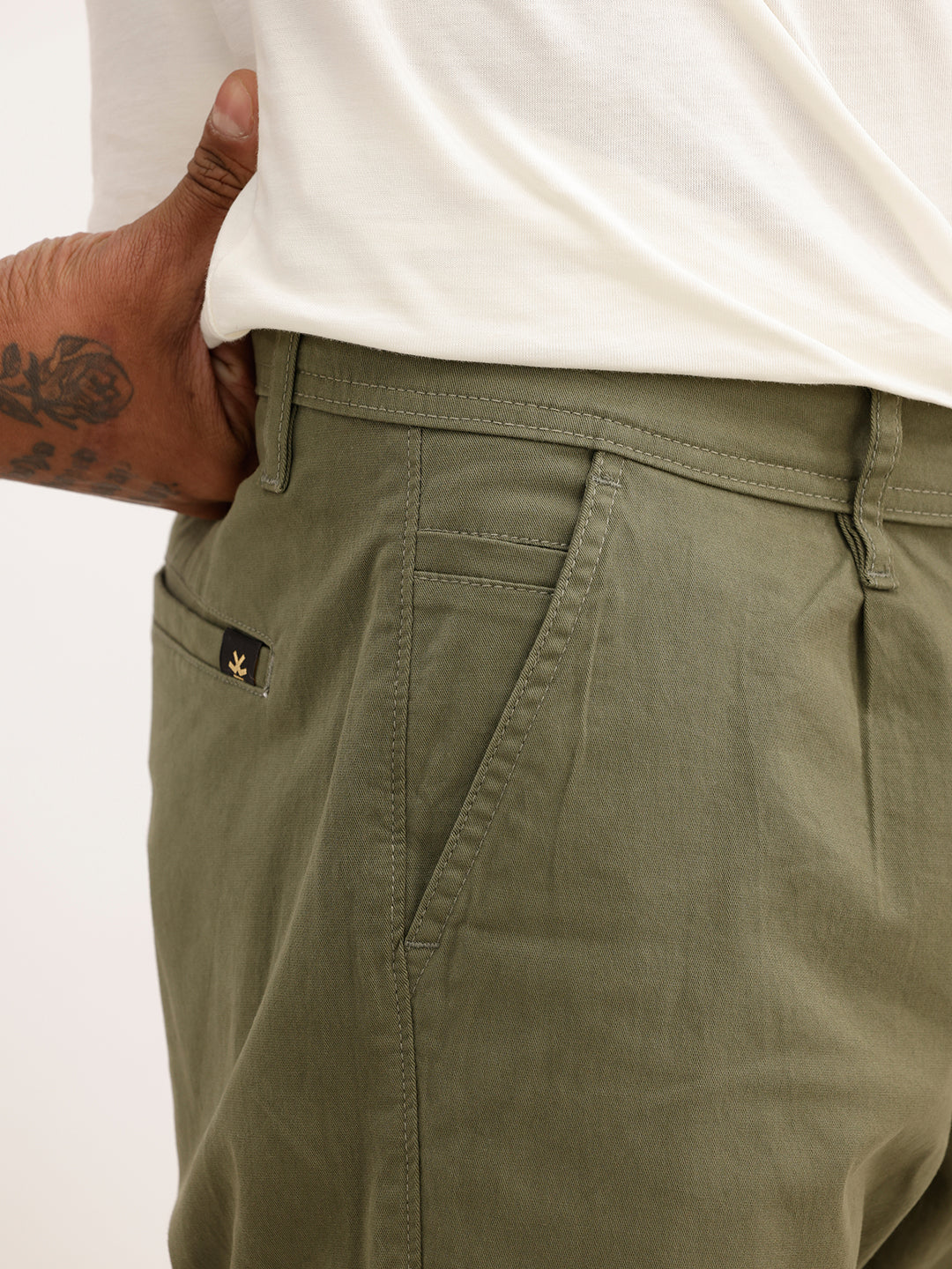 Solid Regular Fit Cotton Trouser | Olive