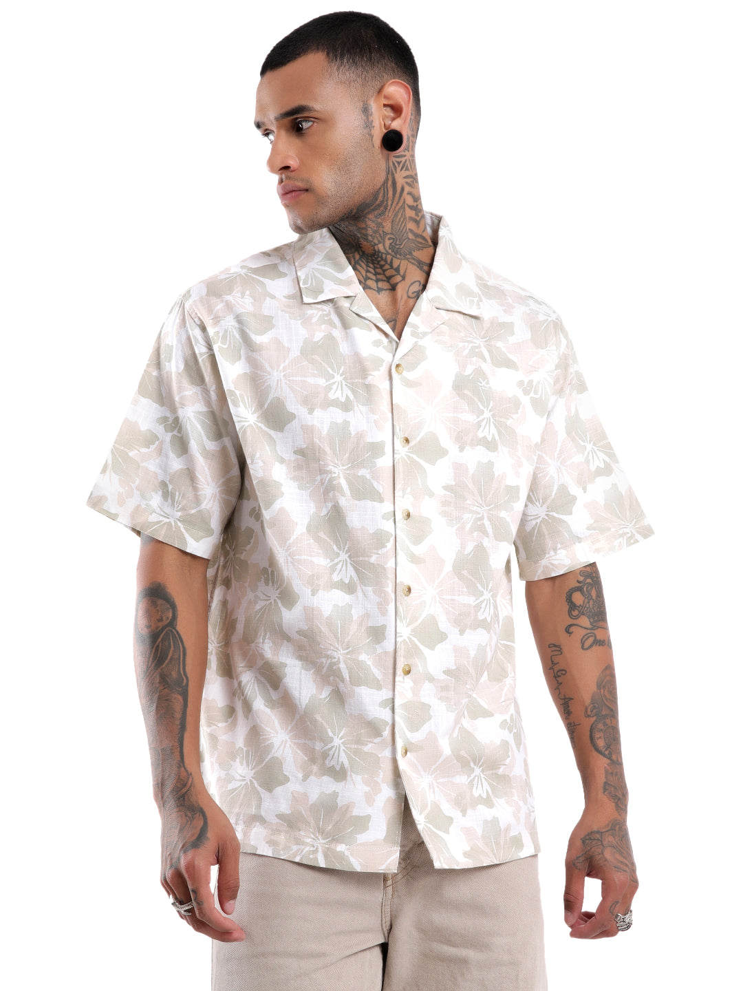 Beige Floral AOP Spoyl Shirt