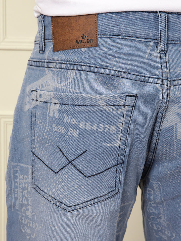 Printed Blue Casual Jeans