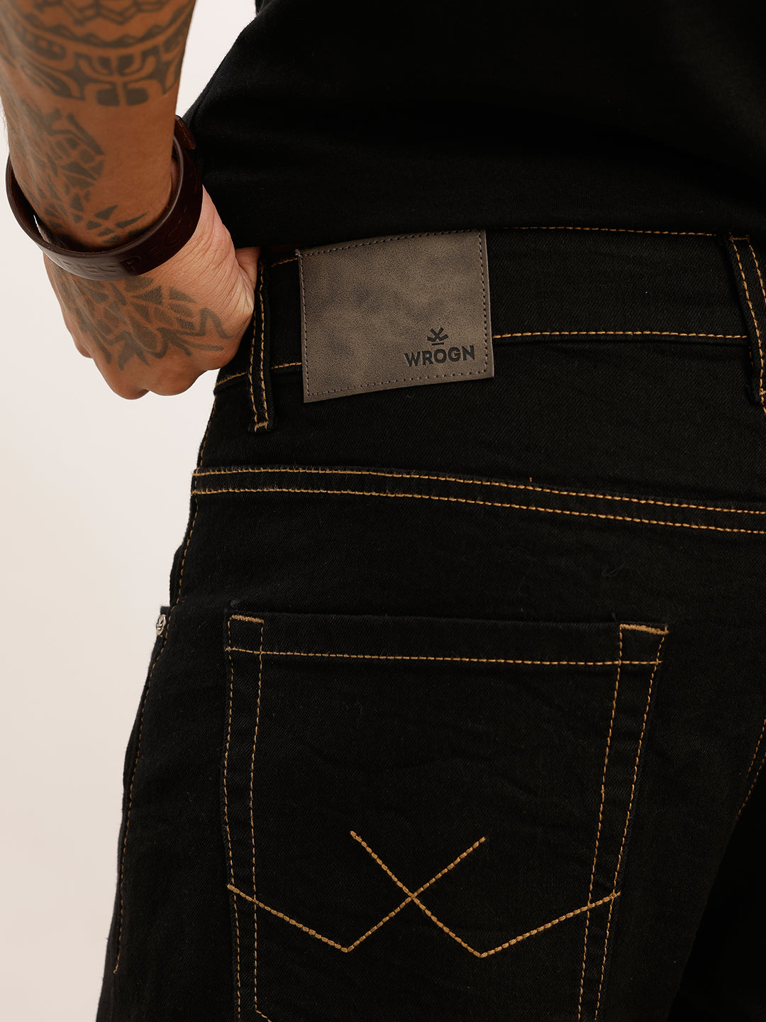 Contrast Stitch Regular Fit Denim Jeans | Black | WRJN807M