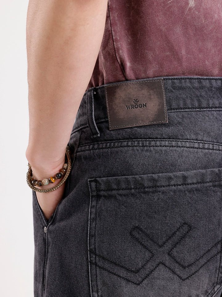 Washed Loose Fit Cargo Denim   |  Grey