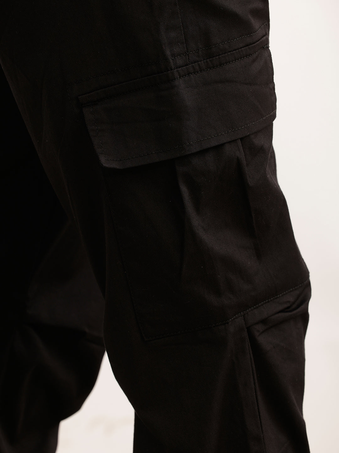 Solid Straight Fit Cargo Trousers | Black