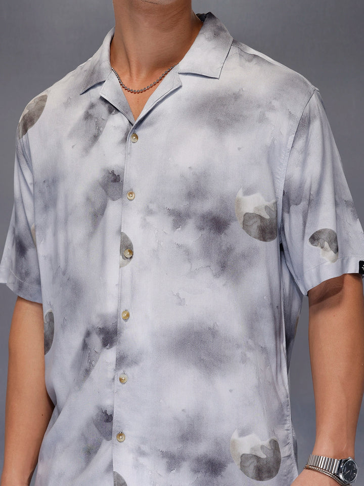 Men’s casual grey printed resort shirt | Navy Blue