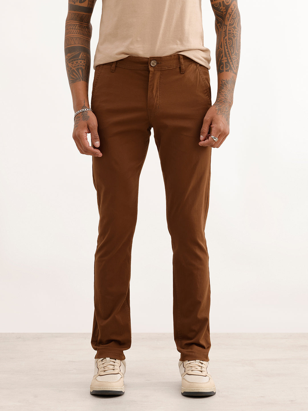 Solid Slim Fit Trouser | Brown