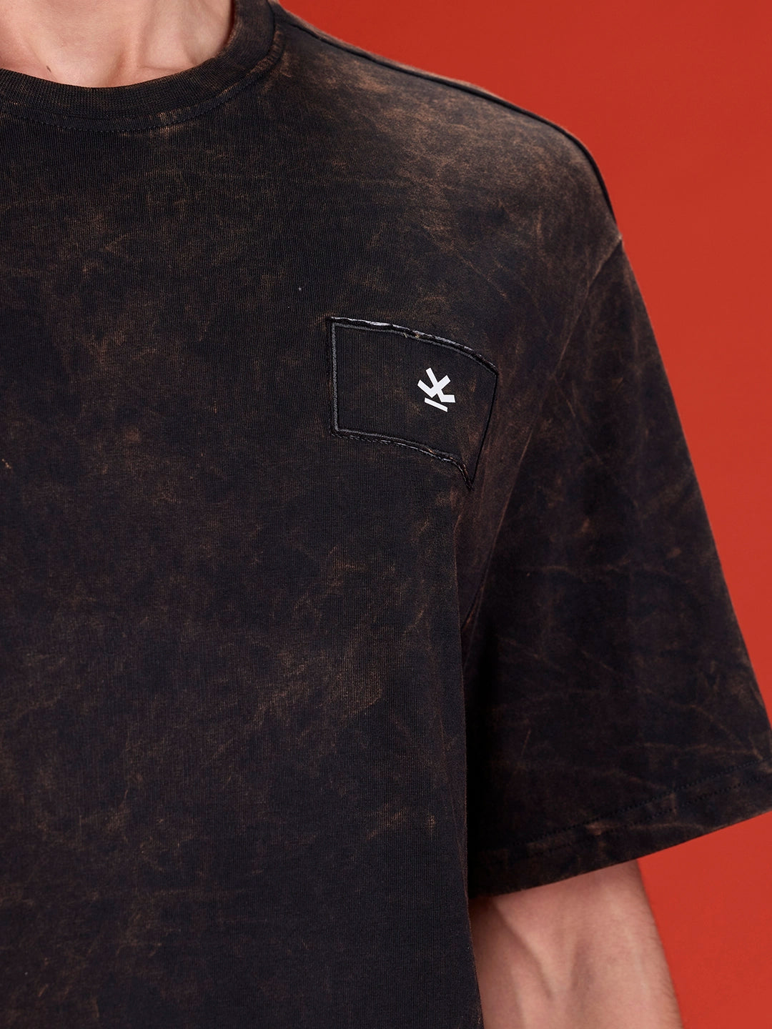 Washed Oversized Fit Tee With Logo Embroidery Patch | Black