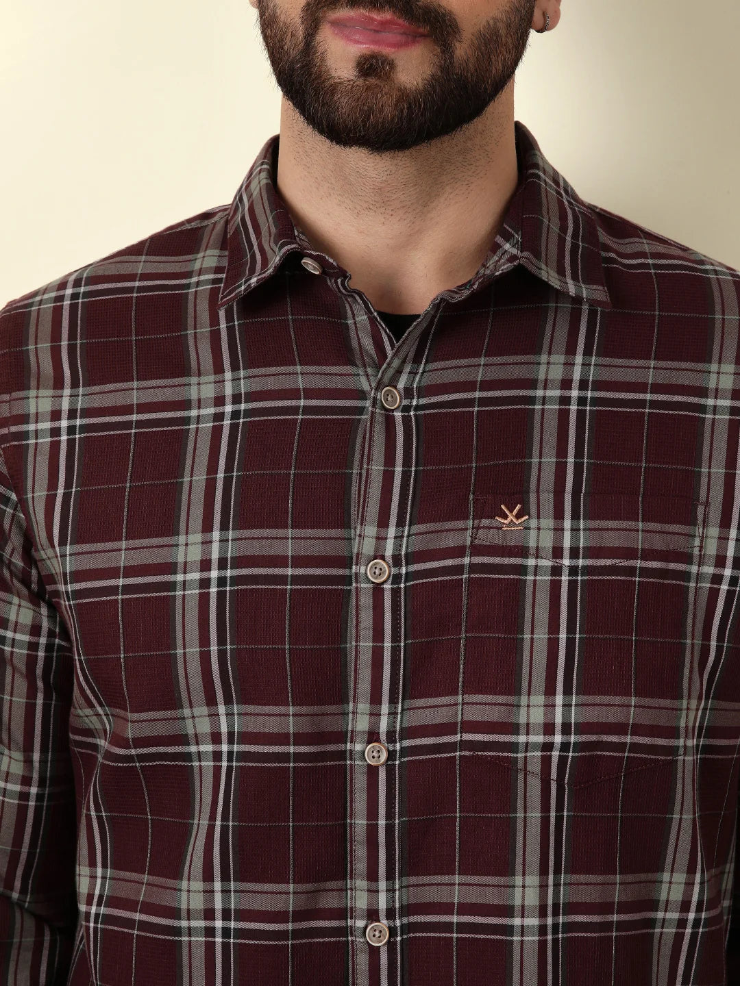 Textured Dobby Cotton Shirt | Maroon