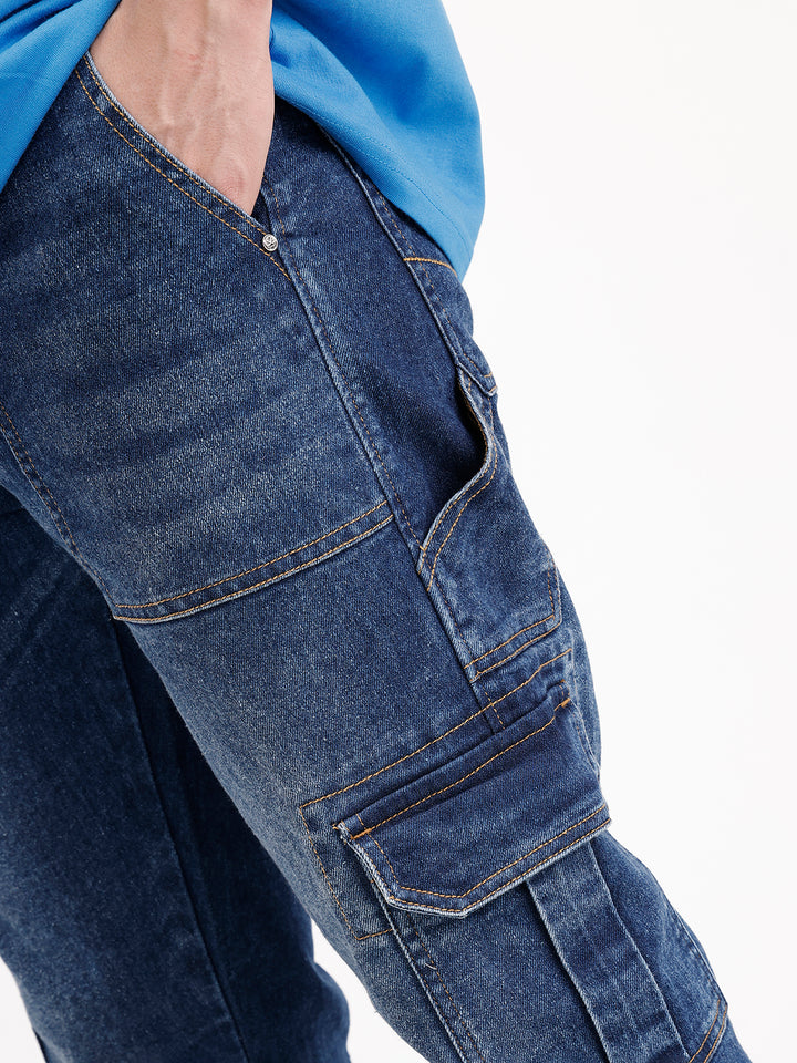 Relaxed Fit Denim Cargo | Dark Blue