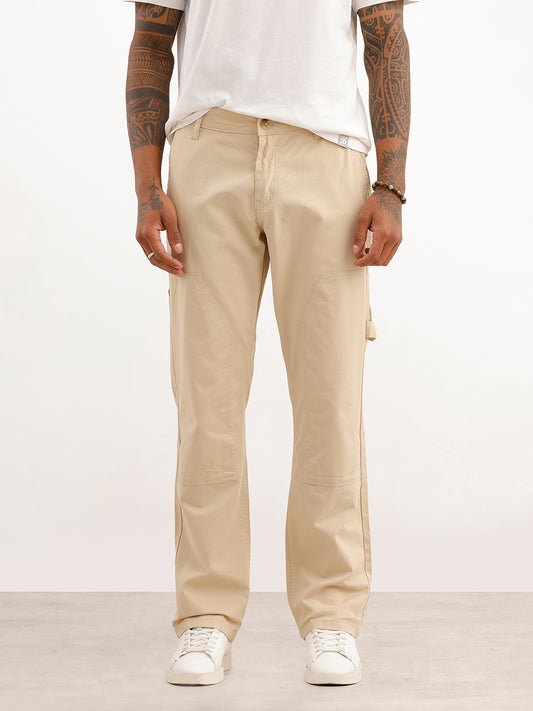 Solid Straight Fit Carpenter Trouser | Beige