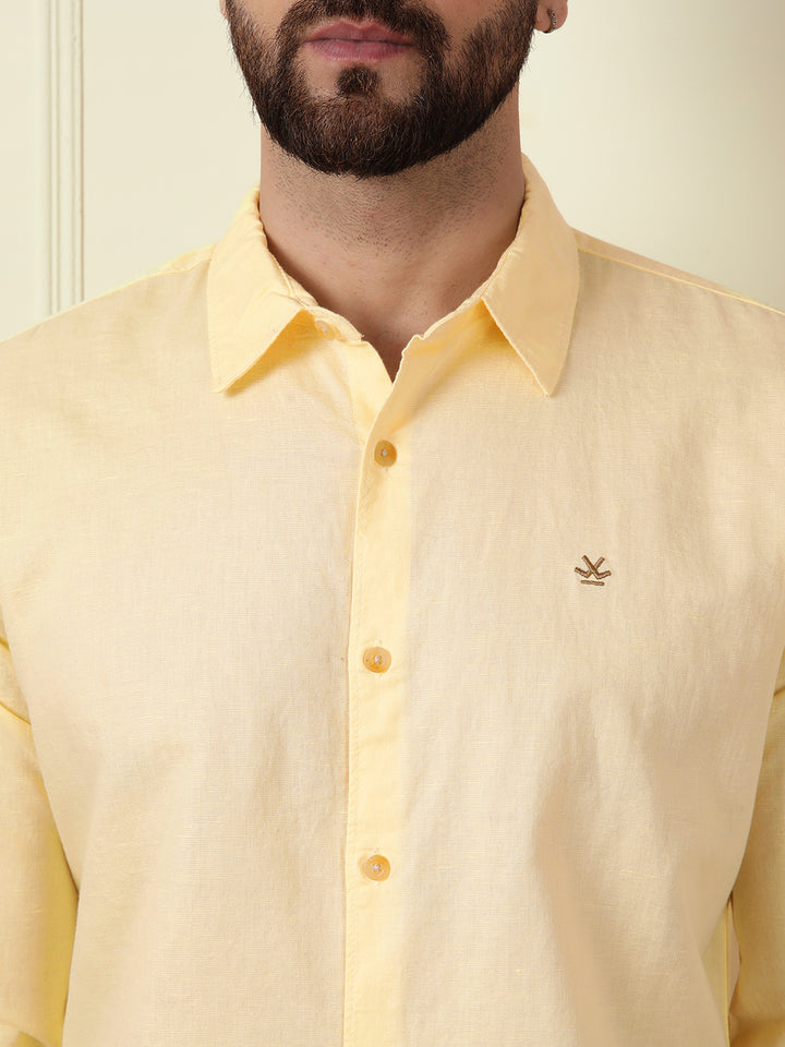 Solid Linen Blend Shirt | Yellow