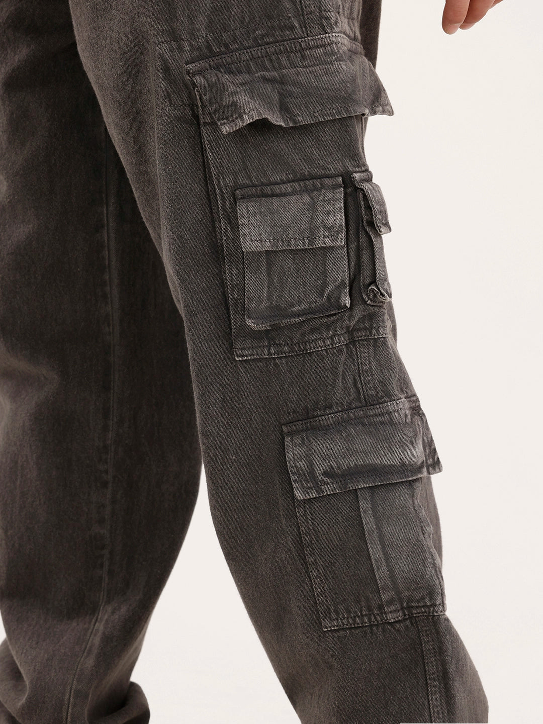 Loose Fit Cargo Denim Jeans | Charcoal