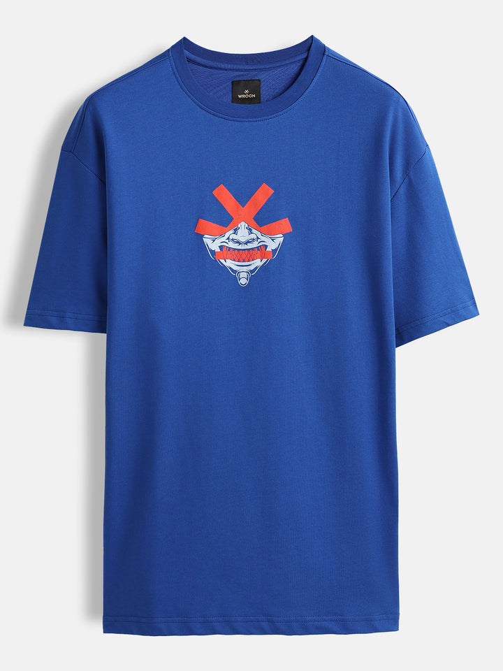 Samurai mask print oversized tshirt | Blue