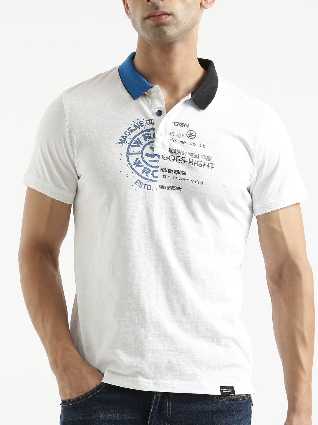 Printed White Casual Polo T-Shirt