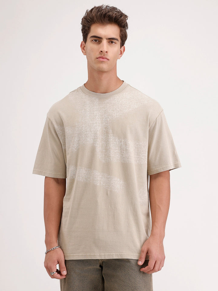 Oversized Placement Printed T-Shirt | Khaki