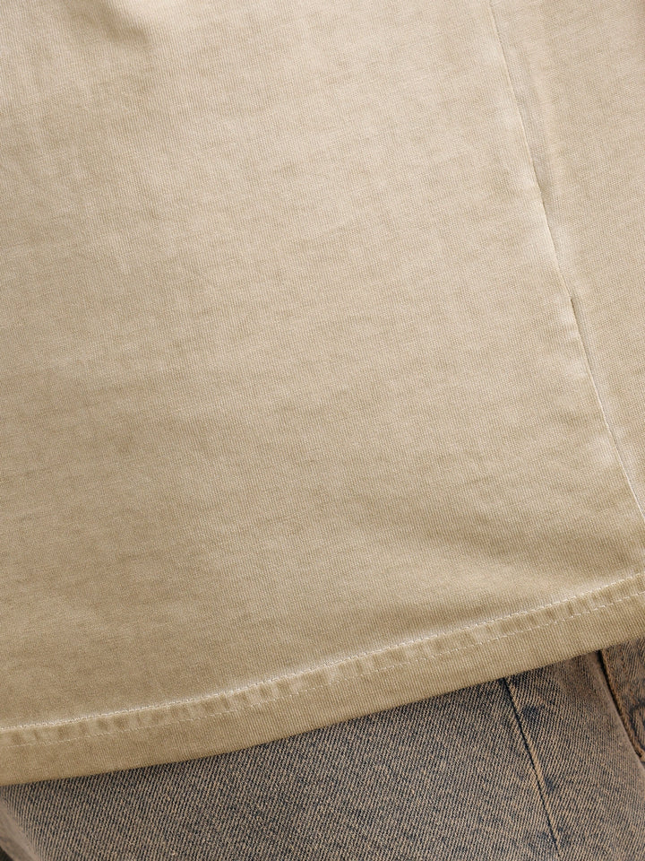 Oversized Washed Placement Printed T-Shirt | Khaki