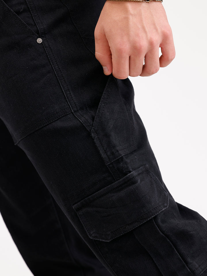 Relaxed Fit Denim Cargo  | Black