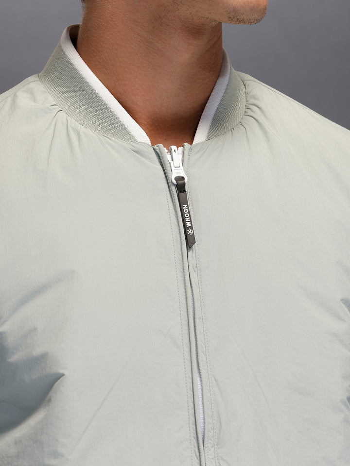 Men's Slim Fit Zip-up Nylon Jacket with Bottom Rib  |  Grey