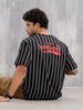 Striped Oversized Fit T-shirt With Puff Print | Black