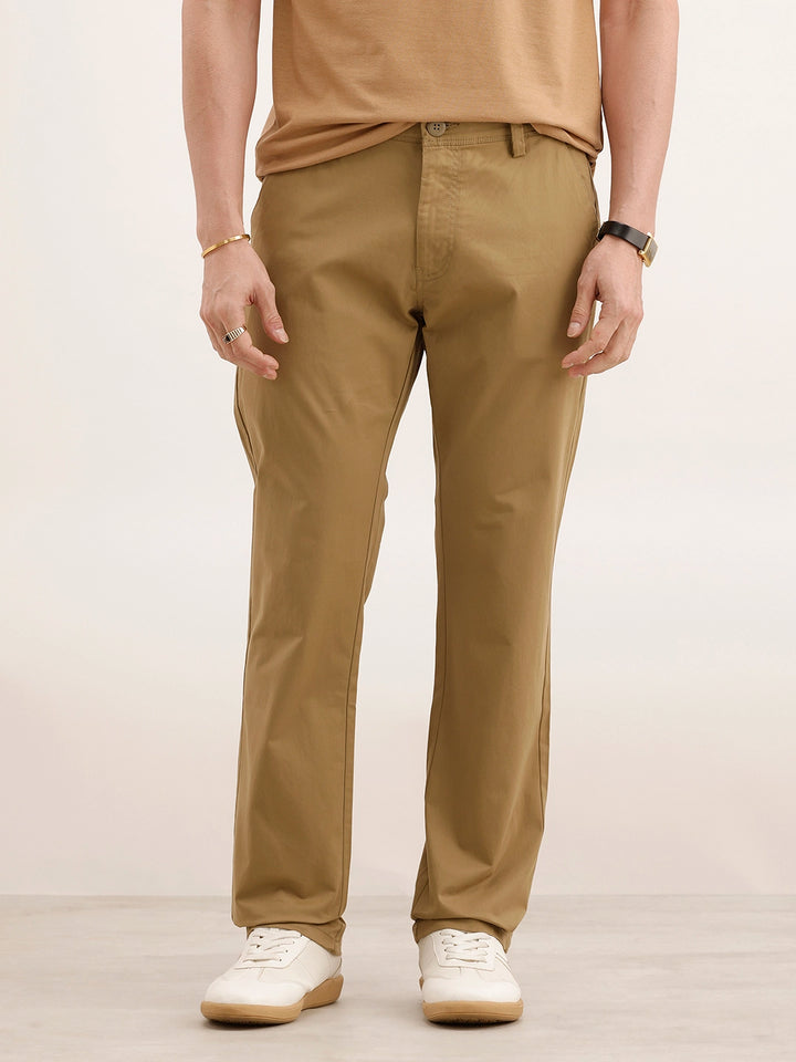 Straight Fit Solid Trouser | Khaki