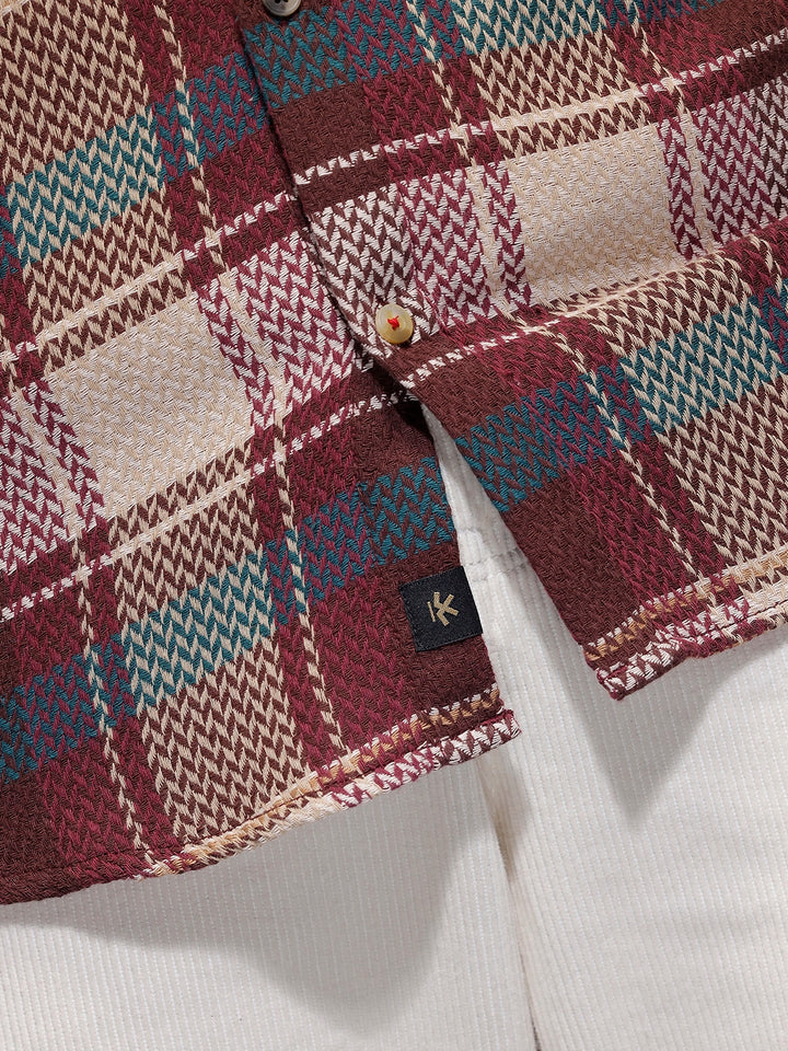 Classic Herringbone Hooded Shirt  | Maroon