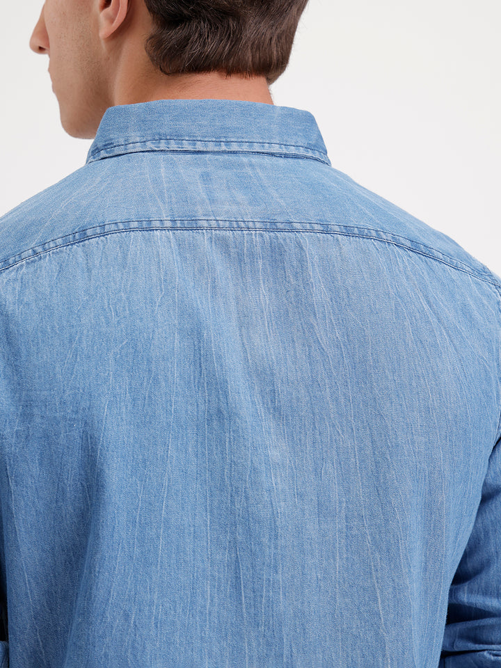 Slim Fit Faded Denim Shirt  | Blue