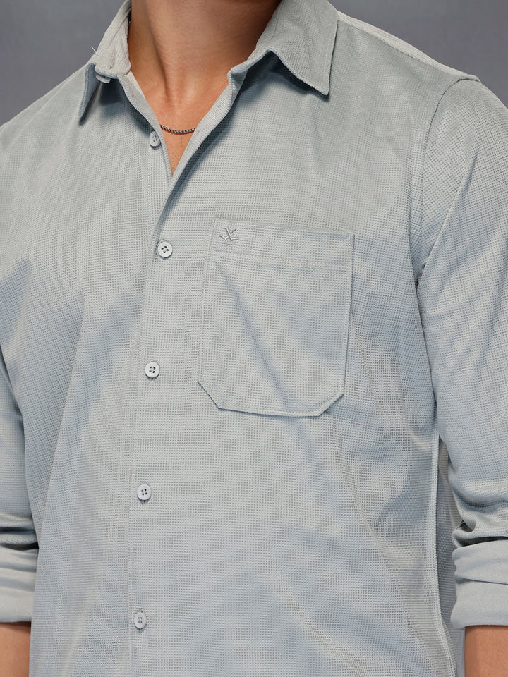 Minimal Textured Botton Down Shirt | Grey