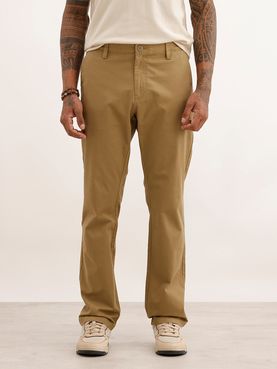 Solid Straight Fit Trousers | Khaki